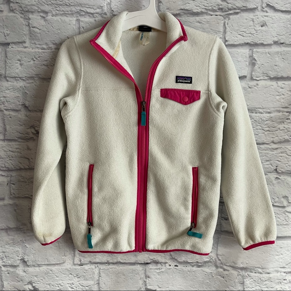 PREOWNED PATAGONIA SYNCHILLA GIRLS QUARTER ZIP WHITE PINK SIZE MEDIUM